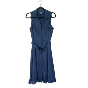 Jones New York Woman's Dress Size 8 Sleeveless Fit & Flare Navy Blue Linen Dress